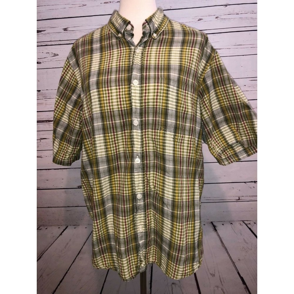 Woolrich Large Plaid Mens short sleeve button front shirt‎ Woolen Mills Cotton